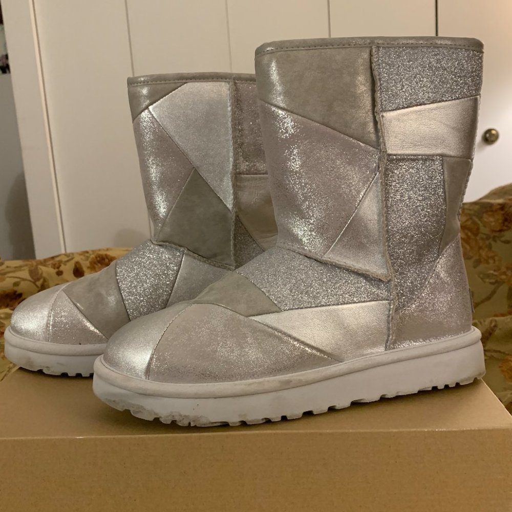 Ugg Women's Silver Classic Glitter Patchwork Boots